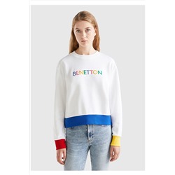 United Colors of Benetton Kadın Mix %100 Koton Rahat Kalıp Benetton Yazılı Sweatshirt Beyaz Mix 123A3J68D104C