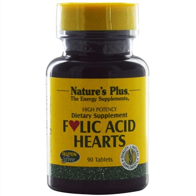 Nature's Plus, Folic Acid Hearts, 400 mcg, 90 Tablets