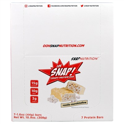 OOH Snap!, Хрустящие белковые батончики со вкусом ванили и маршмэллоу, 7 батончиков по 1,6 унции (44 г)