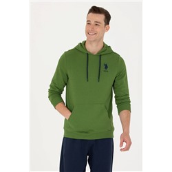 Erkek Yeşil Basic Kapüşonlu Sweatshirt