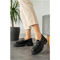 Ayax Siyah Loafer Zincir Tokalı Günlük Kadın Ayakkabı 6688