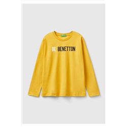 United Colors of BenettonErkek Çocuk Hardal Sarı Benetton Slogan Baskılı T-Shirt