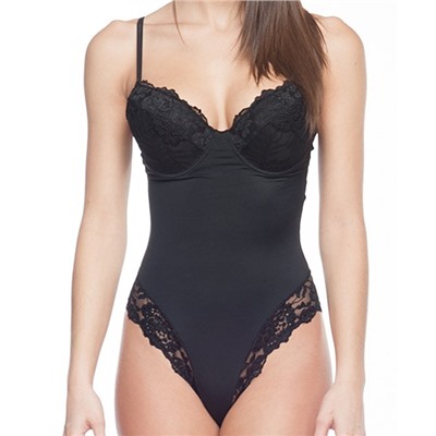 Black Lace-Trim Shaper Bodysuit - Women &amp; Plus