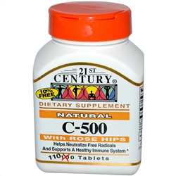 21st Century, Натуральный C-500 с шиповником, 110 таблеток