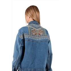 RICHMOST Sırtı Işlemeli Uzun Kollu Ve Cepli Klasik Yakalı Oversize Kot Kadın Ceket Pamuklu RM634