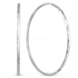 Серьги-конго из серебра с алмазной огранкой родированные - диаметр 8 см 23-70-47р