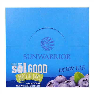 Sunwarrior, Хорошие Белковые батончики с Органической Солью, Взрыв Голубики, 12  батончиков, 2,19 унции каждый