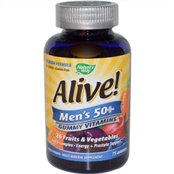 Nature's Way, Alive! Жевательные мультивитамины и мультиминералы для мужчин 50+, 75 жевательных мармеладок
