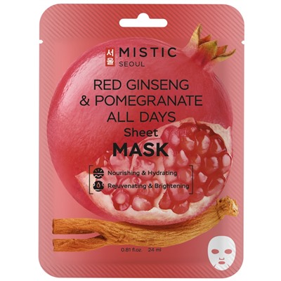 MISTIC RED GINSENG &amp; POMEGRANATE ALL DAYS Sheet MASK Тканевая маска для лица с экстрактами красного женьшеня и граната 24мл