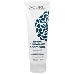 Acure Organics, Шампунь, разглаживающий и усмиряющий непослушные волосы, с бразильским кератином, кокосовой водой и маслом марулы, 8 жидких унций (236 мл)