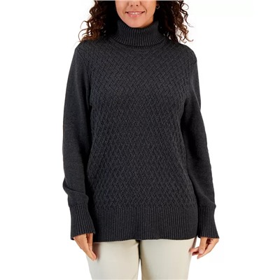 KAREN SCOTT Women's Cable-Knit Turtleneck Cotton Sweater, Created for Macy's