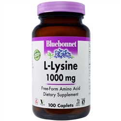 Bluebonnet Nutrition, L-лизин, 1000 мг, 100 капсуловидных таблеток