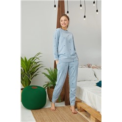 Siyah İnci Alt-üst Polar Nakışlı Pijama Takım 22278316