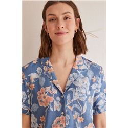 Pijama camisero Capri flores azul