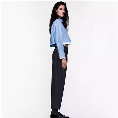 Стильная женская короткая оксфордская рубашка с лацканами и длинными рукавами Zar*a