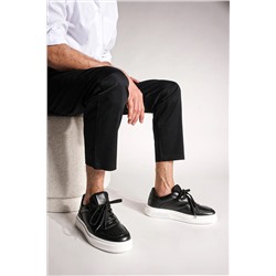 Marjin Erkek Sneaker Yüksek Taban Bağcıklı Spor Ayakkabı Azka Siyah 3210277407-1