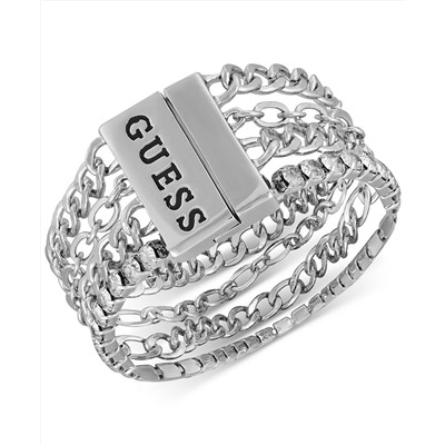 GUESS Silver-Tone Crystal & Logo Multi-Row Flex Bracelet