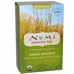 Numi Tea, Органический чай, Зеленый ройбуш, без кофеина, 18 чайных пакетиков