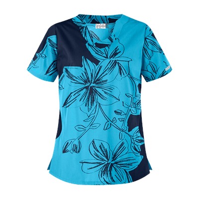 UA Floral Contrast Turquoise Scallop Neck Print Scrub Top