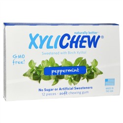 Xylichew Gum, Жевательная резинка, подслащенная березовым ксилитом, перечная мята, 12 штук