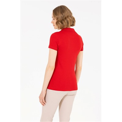 Kadın Kırmızı Basic Polo Yaka Tişört