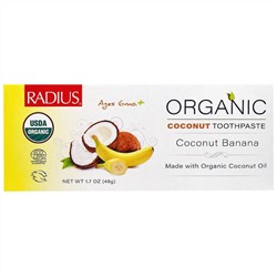 RADIUS, Органическая детская кокосовая зубная паста USDA, кокосовый банан, от 6 месяцев, 48 г (1,7 унции)