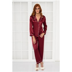 Pierre Cardin Kadın Saten Biyeli Pijama Takımı -1200 Bordo crdn1200