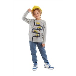 Denokids İş Makineleri Erkek Çocuk Gri T-shirt Mavi Pantolon Takım CFF-23S1-019