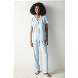 Penti Maye Baskılı Mavi Gömlek Pantolon Pijama Takımı PNBLZ02Z23SK-BE20