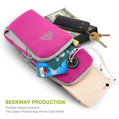 SEEKWAY Nylon Sports Armband Arm Band Bag Key Money Card Cellphone Holder 2 Pockets Earphone Hole for Apple Iphone 6/6s/Plus 5/5s/5c Ipod Galaxy S6/S5/S4 for Jogging Running Yoga Fitness Gym Hiking