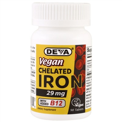 Deva, Веганское хелатирующее железо, 29 мг, 90 таблеток