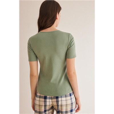 Camiseta panadera manga corta verde 100% algodón
