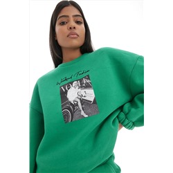 its basic Kadın Yeşil Renk Üç Iplik Içi Şardonlu Önü Baskılı Sweatshirt ITSBASIC 9421S