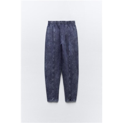 FADED-EFFECT CARROT FIT PLUSH TROUSERS