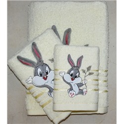 Махровое полотенце "Кролик Банни"- МОЛОЧНЫЙ 50*100 см. хлопок 100%