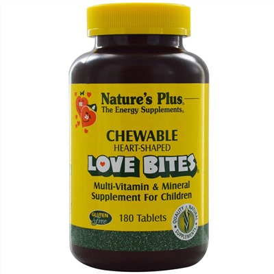 Nature's Plus, Добавка для детей с мультивитаминами и минералами Love Bites, 180 жевательных таблеток