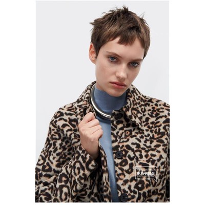 👔Укороченное женское пальто рубашечного кроя, леопардовый принт🆒 ✔️ZAR*A Вес ок. 0,7кг