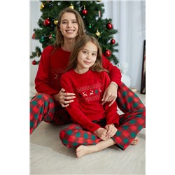 Siyah İnci kırmızı desenli Alt-Üst Polar Nakışlı Pijama Takım 23223003