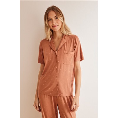 Pijama camisero lunares marrón Ecovero™