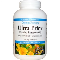 Natural Factors, OmegaFactors, Ultra Prim, Масло примулы вечерней, 1000 мг, 180 гелевых капсул