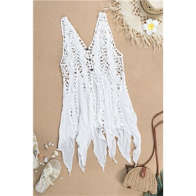 Buttoned Sleeveless Jagged Edge Hem Cover Up