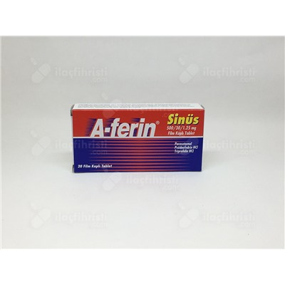 Обезболивающее средство A-ferin "Sinus 500 30 1,25 mg film kapli tablet parasetamol psodoeferdin HCI triprolidin HCI 20 film kapli tablet