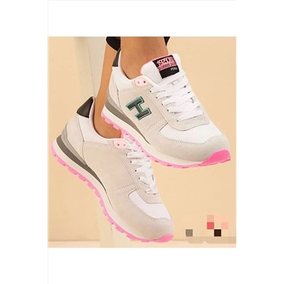 Hammer Jack19250 Kadın Beyaz Pembe Hakiki Deri Sneaker Kalın Taban Yürüyüş Günlük Spor Ayakkabı
