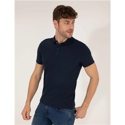 Lacivert Dokulu Slim Fit Polo Yaka Tişört