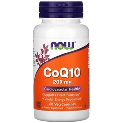 NOW Foods CoQ10 200 mg Veg Capsules, коэнзим Q10, 200 мг, 60 растительных капсул