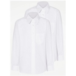 Boys White Long Sleeve Plus Fit School Shirt 2 Pack