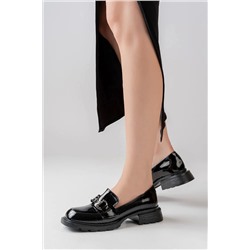 Lio Shoes Kadın Siyah Kırışık Rugan Tokalı Loafer Ayakkabı vintage makosen 01