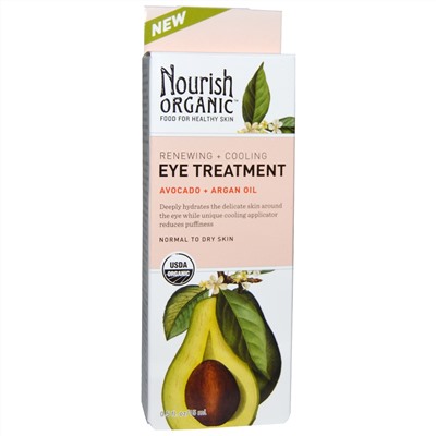 Nourish Organic, Уход для глаз с восстанавливающим и охлаждающим эффектом, авокадо + аргановое масло, 0,5 жидких унций (15 мл)