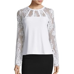 KARL LAGERFELD PARIS Lace-Trimmed Long-Sleeve Top