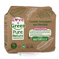 Love&Green Pure Nature - Couches Écologiques Non Blanchies - Taille 4 - 7 à 14kg - 38 couches
